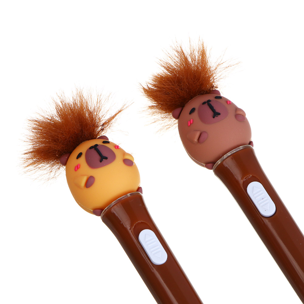 Ручка шариковая синяя с подсветкой и фигуркой "Капибара", 2 дизайна, шоу-бокс, арт.№ 591-248