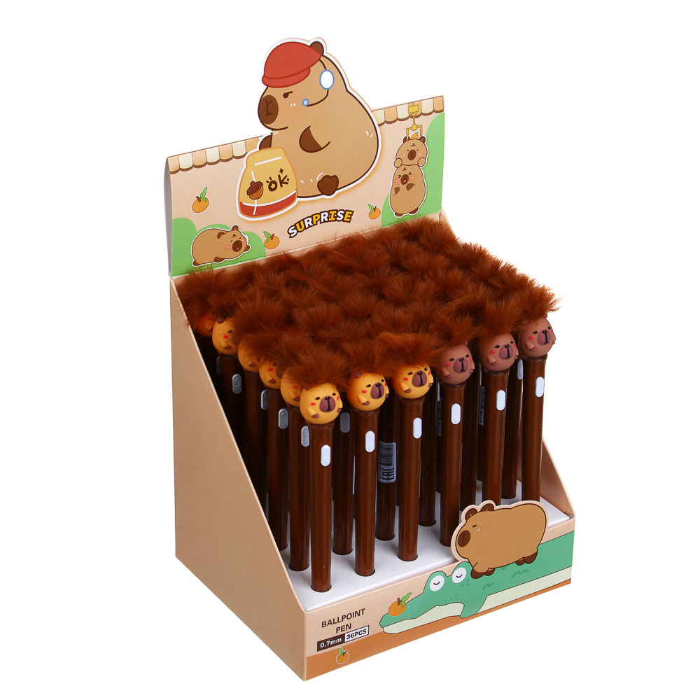 Ручка шариковая синяя с подсветкой и фигуркой "Капибара", 2 дизайна, шоу-бокс, арт.№ 591-248