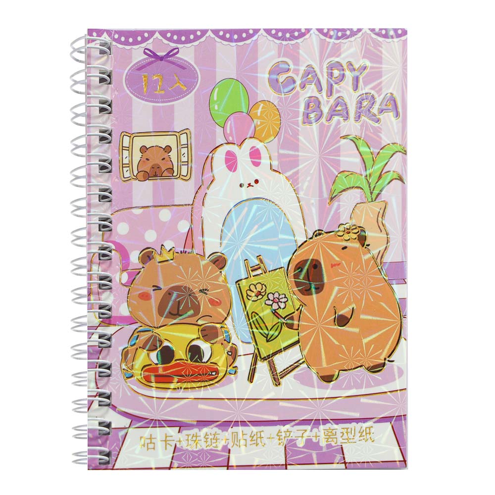 Записная книжка "Капибара" 10х13см, с наклейками, брелоком и лопаткой, PET, бумага, 6 диз., шоу-бокс, арт.№ 557-089