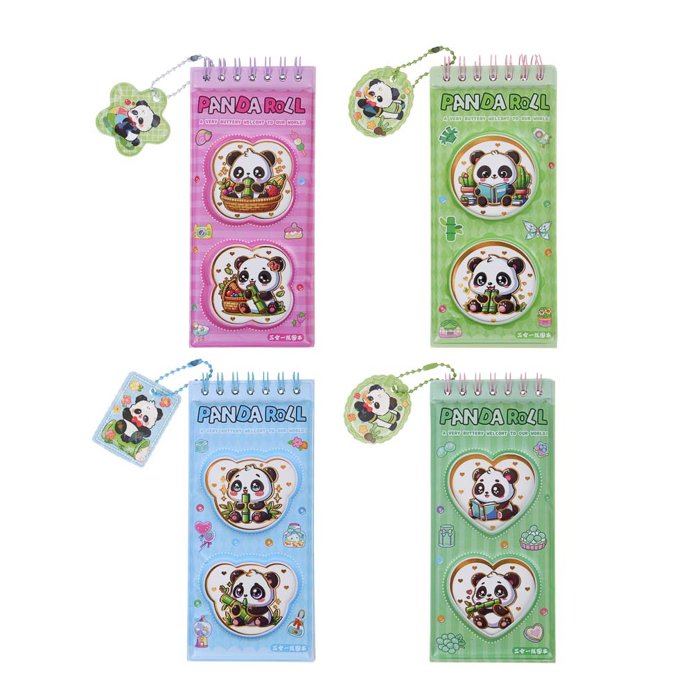 Записная книжка "Панда" 7х26см, с наклейками и брелоком, PET, бумага, 4 дизайна, шоу-бокс, арт.№ 557-090