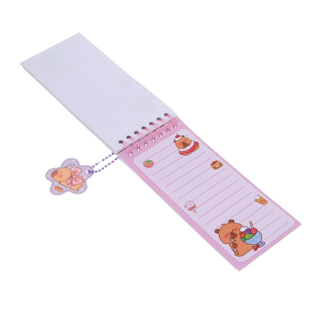 Записная книжка "Капибара" 7х26см, с наклейками и брелоком, PET, бумага, 4 дизайна, шоу-бокс, арт.№ 557-091