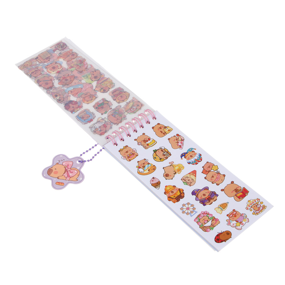 Записная книжка "Капибара" 7х26см, с наклейками и брелоком, PET, бумага, 4 дизайна, шоу-бокс, арт.№ 557-091