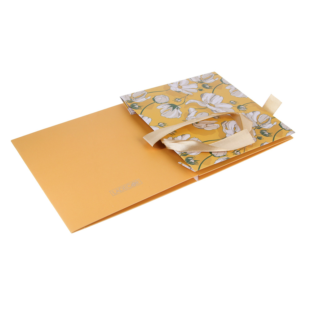 Коробка подарочная складная с лентой, бумага с фольгированным слоем, 15х15х15см, 3 цвета, арт К1, арт.№ 207-221