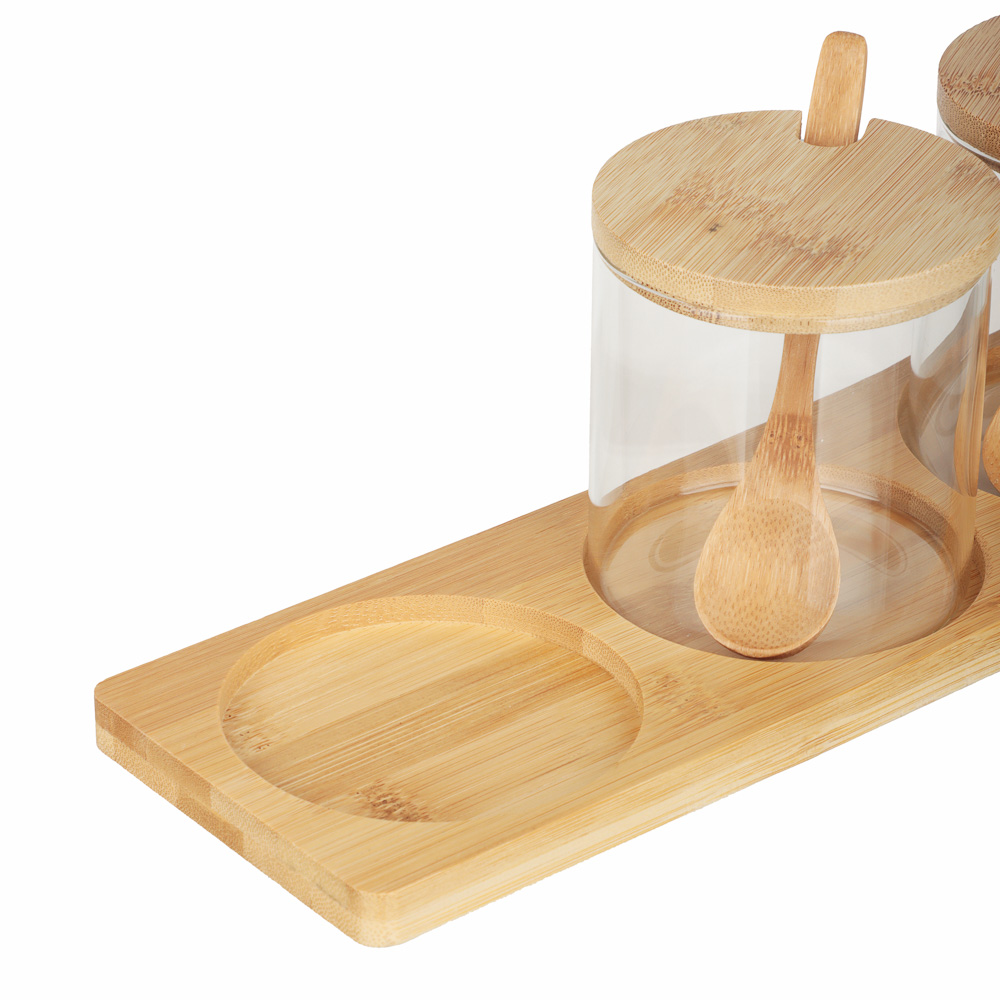 VETTA ЭКО Набор банок для хранения с ложкой, 3шт., 300мл, 28х10х9,5см, стекло, бамбук, арт.№ 828-327