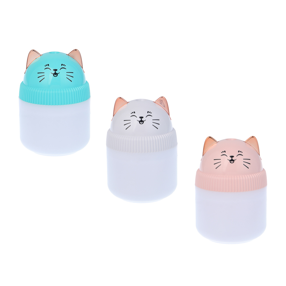LEBEN Увлажнитель воздуха Котик, 220мл, подсветка, 11x8x8см, питание 5В/0.4А от USB, 2Вт, арт.№ 246-013