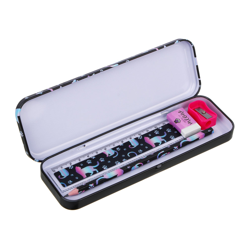 МИЛЫЙ КОТИК Набор канцелярский, 5 предметов, пластиковый кейс, арт.№ 234-064