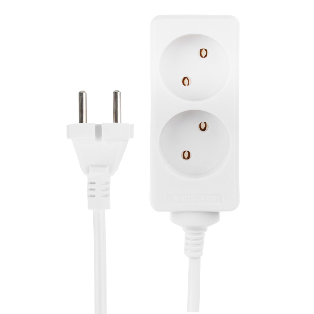 Удлинитель 2 гнезда 2м BY, сеч. провода 0,75 кв.мм, евророзетка, 6A, макс. мощность1500Вт, арт.№ 907-003