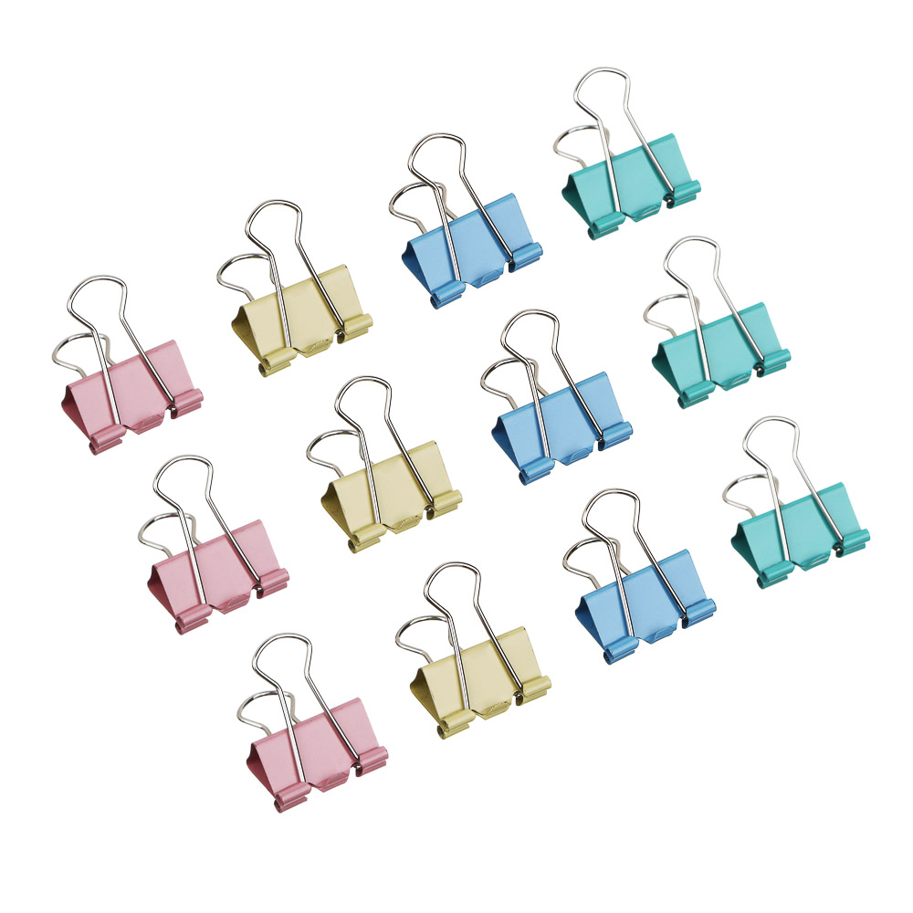 ClipStudio Набор зажимов для бумаг металлический 41 мм цветной, 12 штук в картонной коробке, арт.№ 588-019