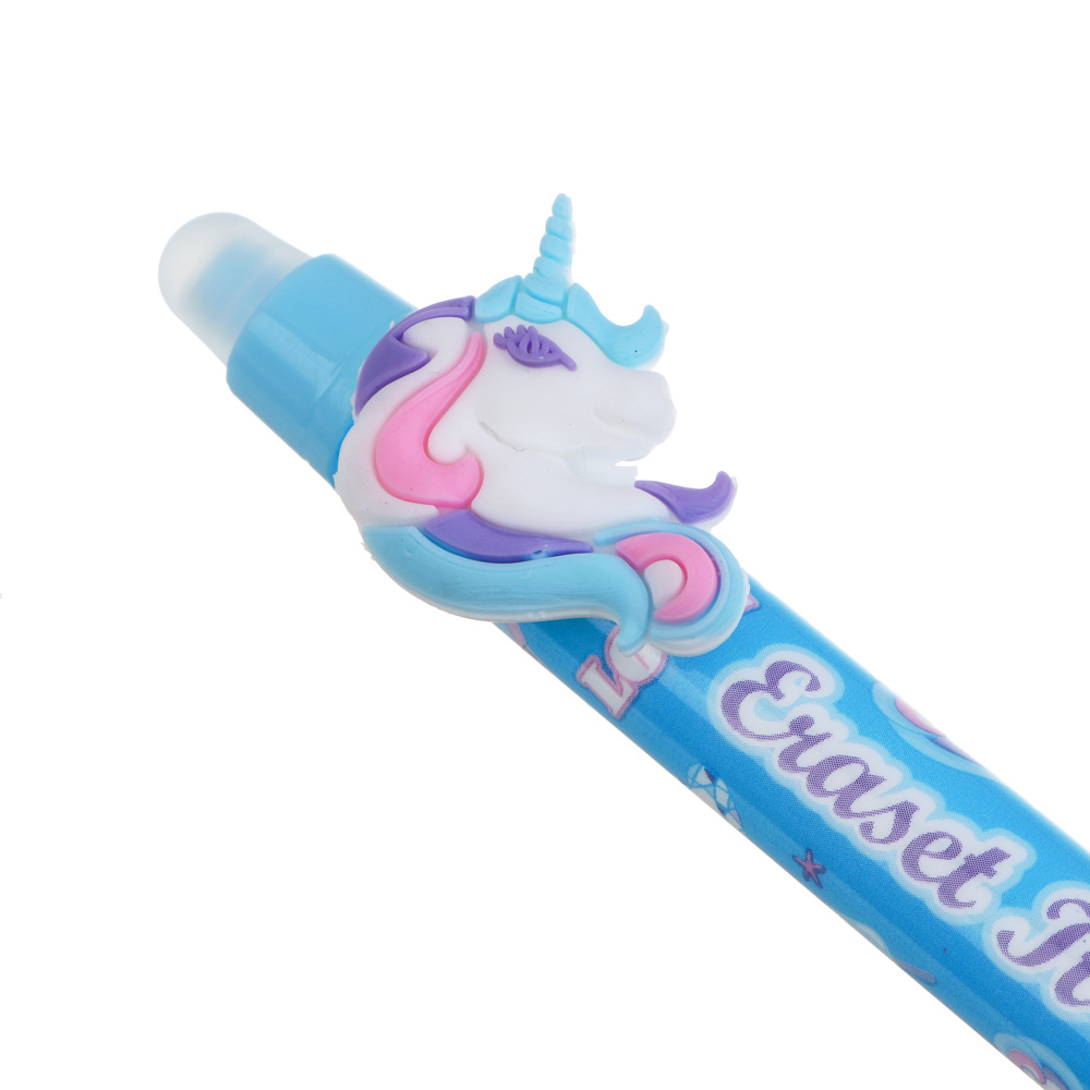 Авторучка гелевая "пиши-стирай" синяя, с кнопкой-фигуркой "Девичьи фигурки", 6 дизайнов, арт.№ 591-235