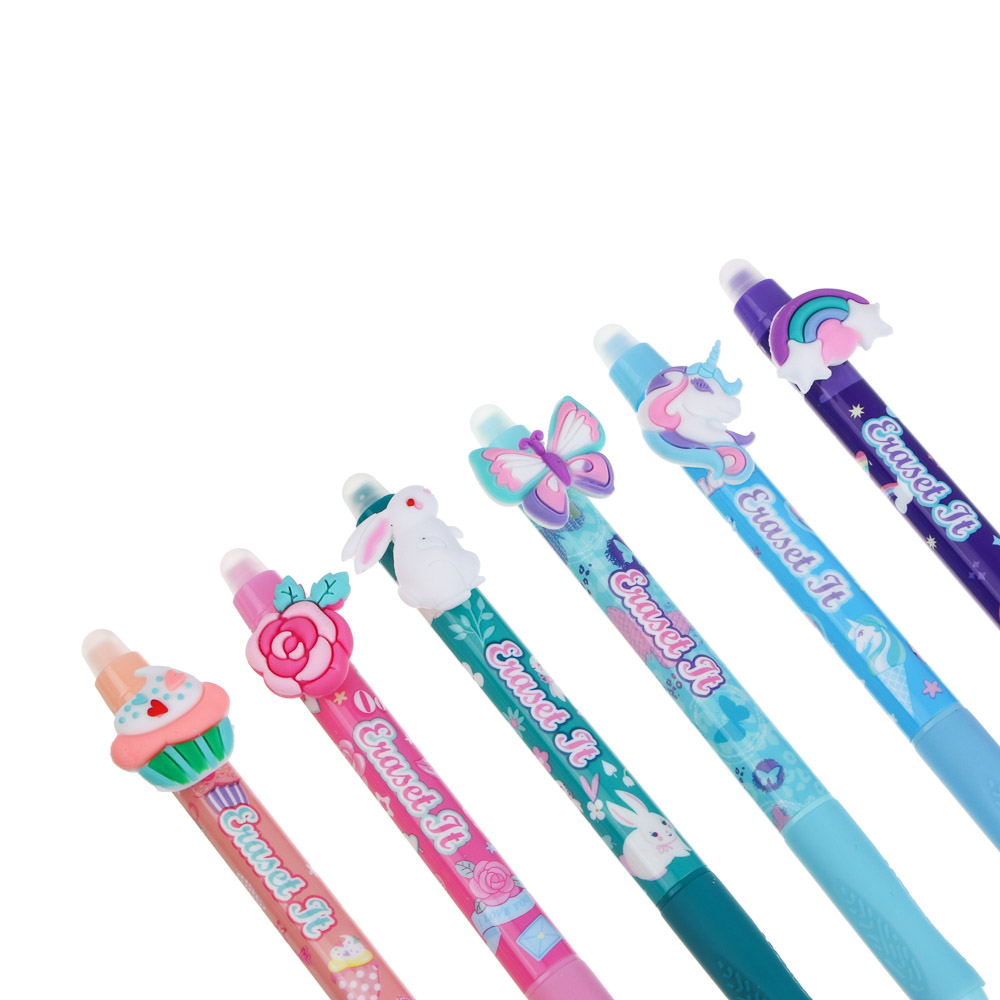 Авторучка гелевая "пиши-стирай" синяя, с кнопкой-фигуркой "Девичьи фигурки", 6 дизайнов, арт.№ 591-235