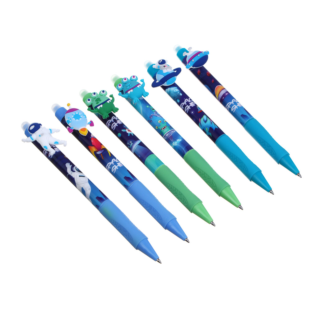 Авторучка гелевая "пиши-стирай" синяя, с кнопкой-фигуркой "Мальчиковые фигурки", 6 дизайнов, арт.№ 591-236