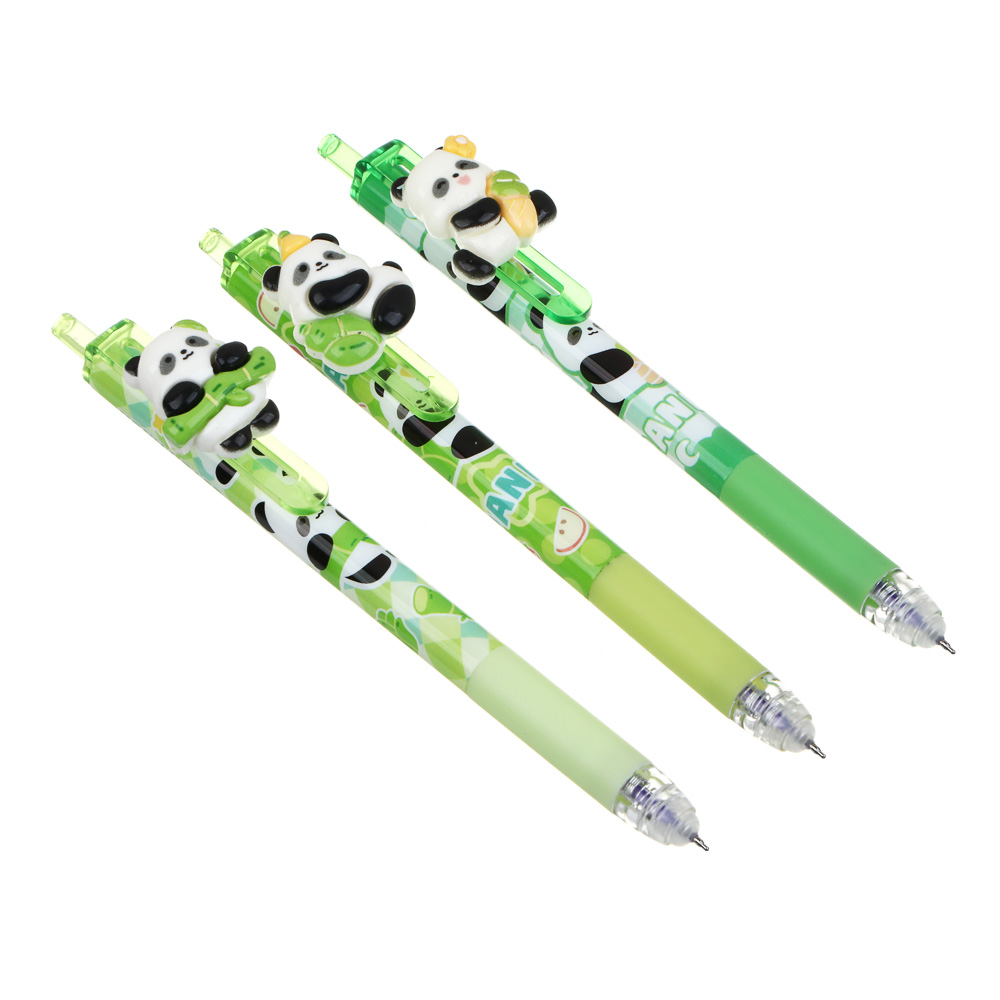 Авторучка гелевая "пиши-стирай" синяя, с подвижной фигуркой на клипе, "Панда", 3 дизайна, арт.№ 591-237