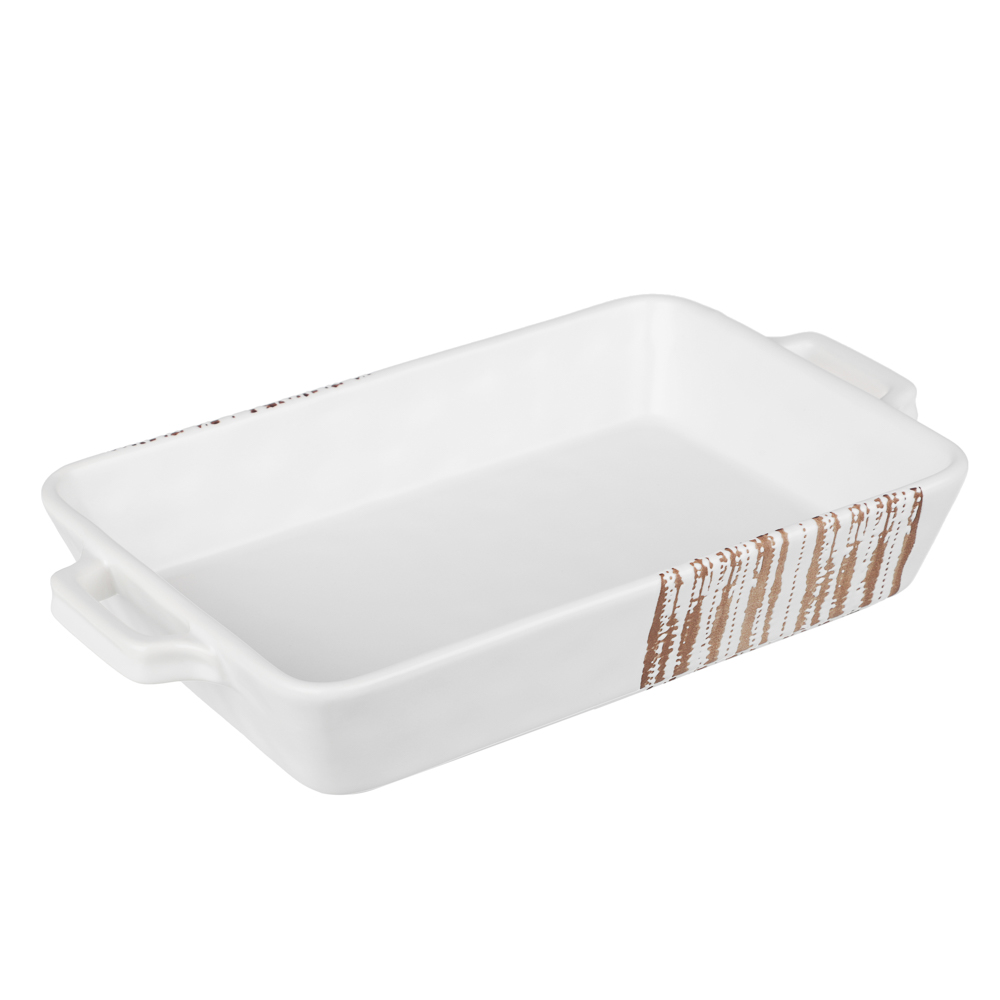 MILLIMI Форма для запекания и сервировки прямоугольная с ручками, керамика, 31х19х5,5 см, объем 1,4 л, белая, арт.№ 826-392