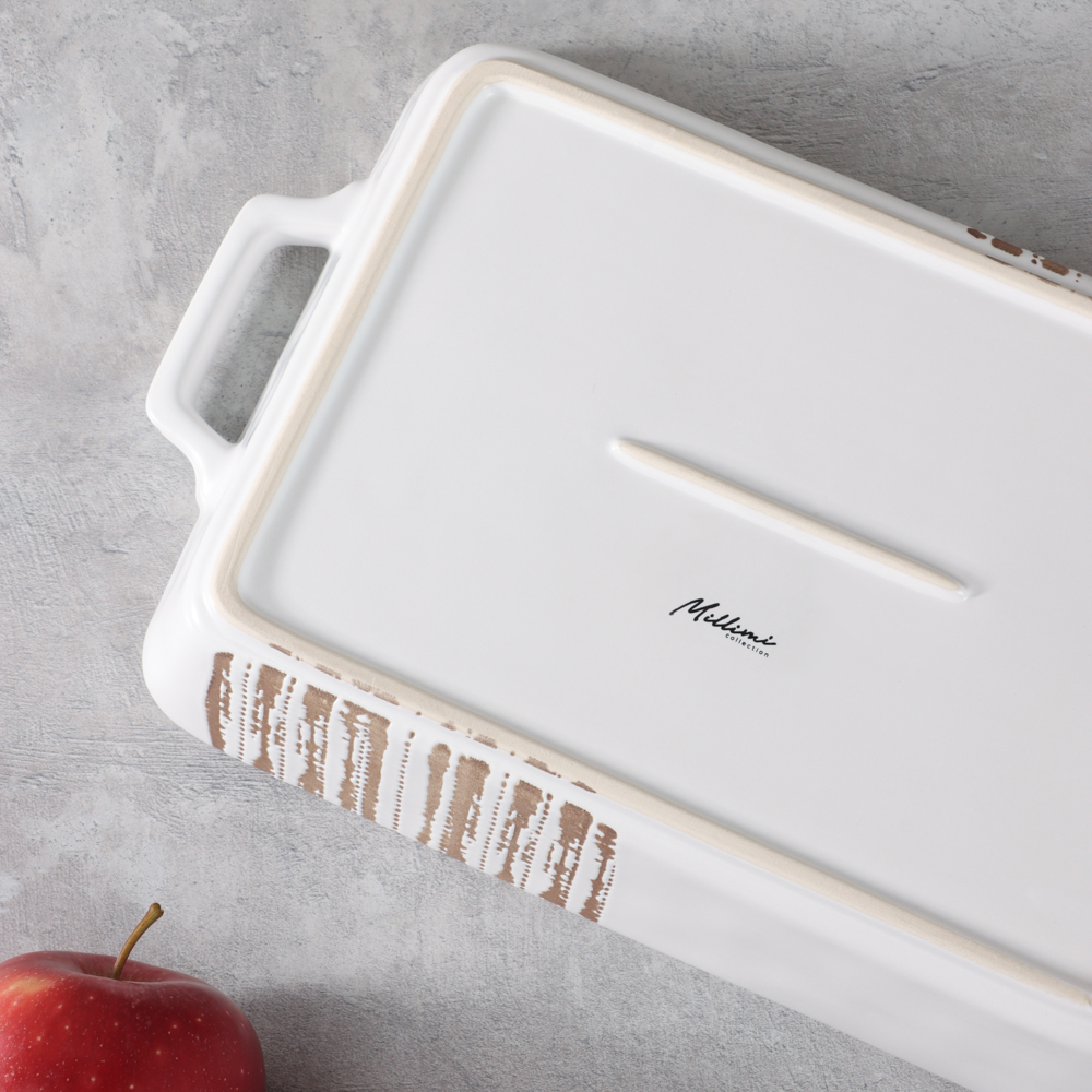 MILLIMI Форма для запекания и сервировки прямоугольная с ручками, керамика, 31х19х5,5 см, объем 1,4 л, белая, арт.№ 826-392