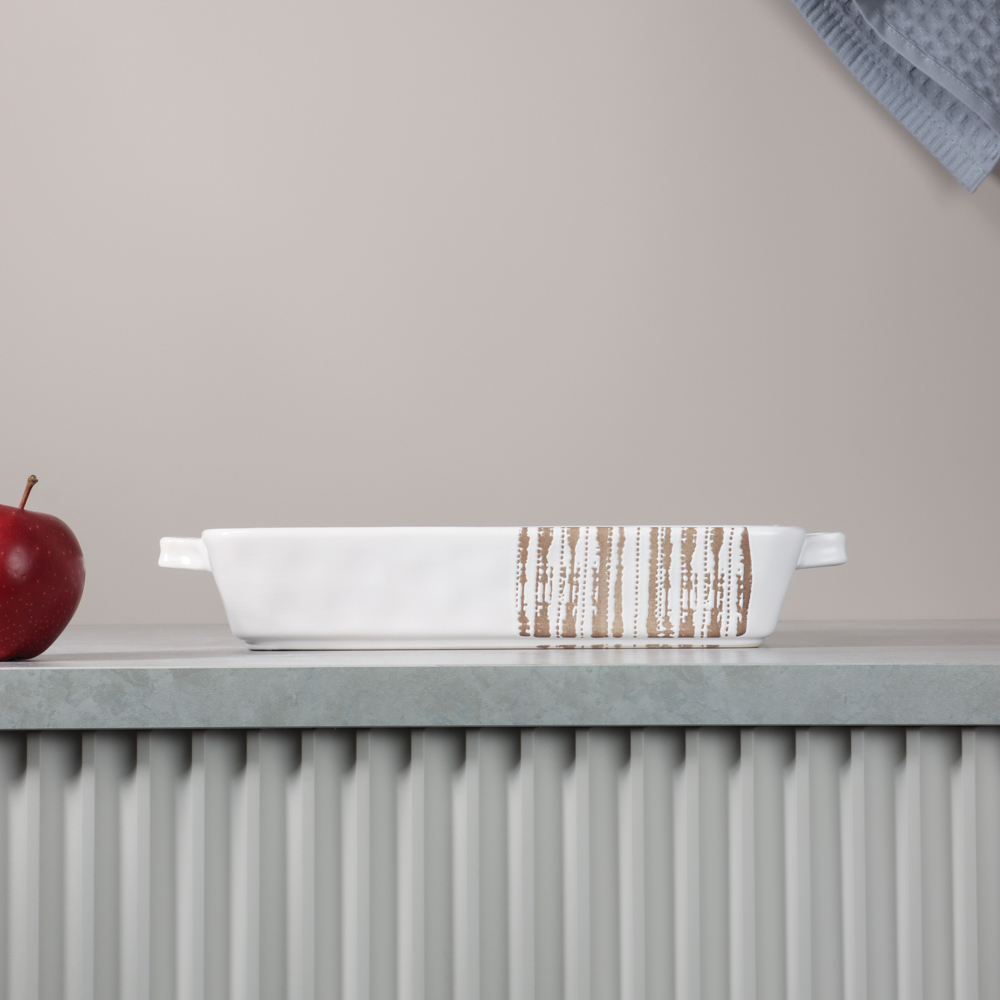 MILLIMI Форма для запекания и сервировки прямоугольная с ручками, керамика, 31х19х5,5 см, объем 1,4 л, белая, арт.№ 826-392