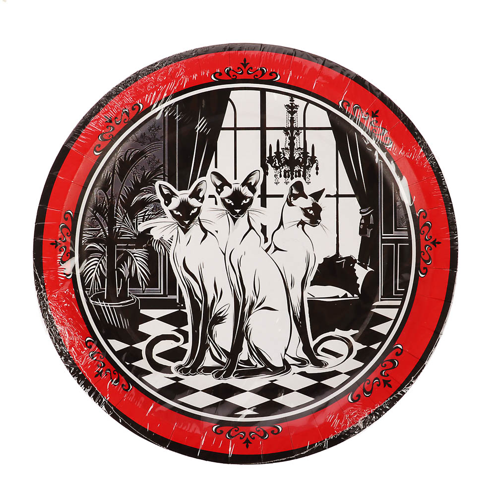 Набор бумажных тарелок Котики нуар, в т/у пленке, 6 шт d=230 мм, арт.№ 530-449