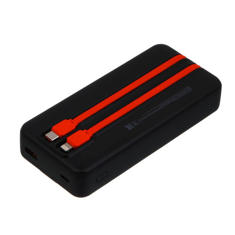 Аккумулятор мобильный BY Bolt20 20000мАч, встроен. кабели Type-C, iP, 20W, 3A, пластик, черный, арт.№ 031-182