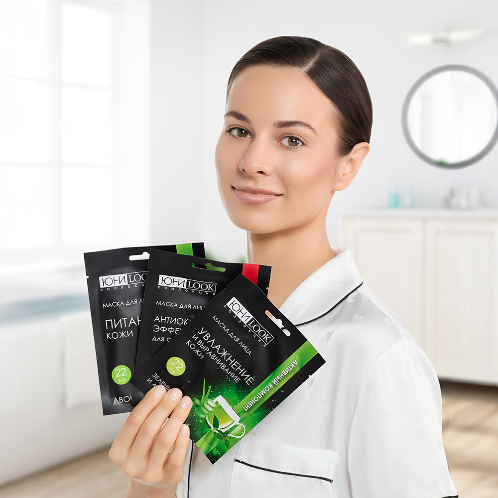 ЮНИLOOK Набор Маска тканевая для лица Активный компонент, 22мл х 3шт, 3 вида, арт.№ 022-111