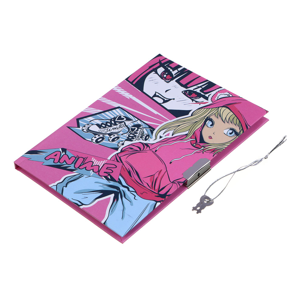 Записная книжка, 13х18 см, с замком, "Аниме/Смайл", с фигурной ручкой, в коробке, арт.№ 524-298