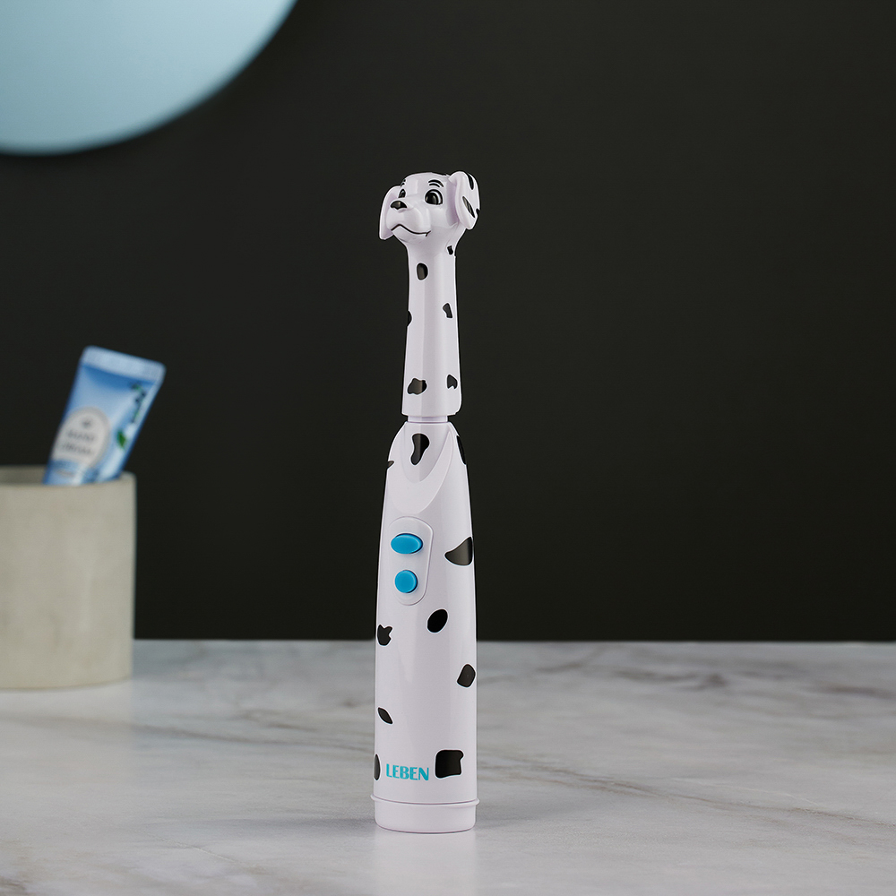 LEBEN Детская электрическая зубная щетка, 2 насадки, колпачок, пластик, 37х29х204 мм, арт.№ 263-022