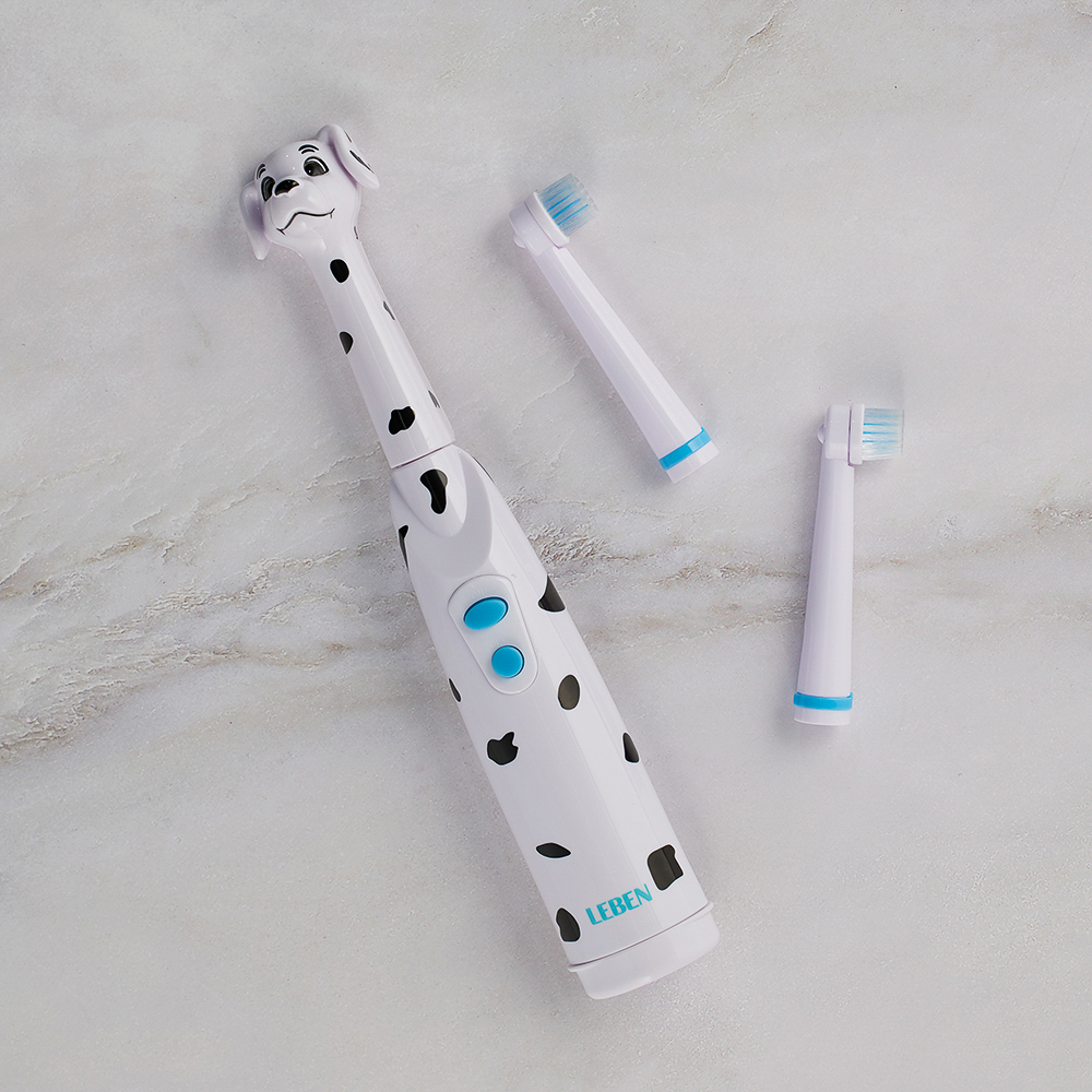 LEBEN Детская электрическая зубная щетка, 2 насадки, колпачок, пластик, 37х29х204 мм, арт.№ 263-022