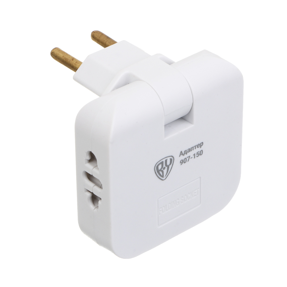Разветвитель 2 гнезда BY плоский, поворотный, 180 градусов, 2хUSB-A,110-240В,50-60Гц, 6А, б/з, белый, арт.№ 907-150