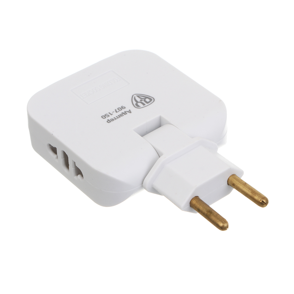 Разветвитель 2 гнезда BY плоский, поворотный, 180 градусов, 2хUSB-A,110-240В,50-60Гц, 6А, б/з, белый, арт.№ 907-150