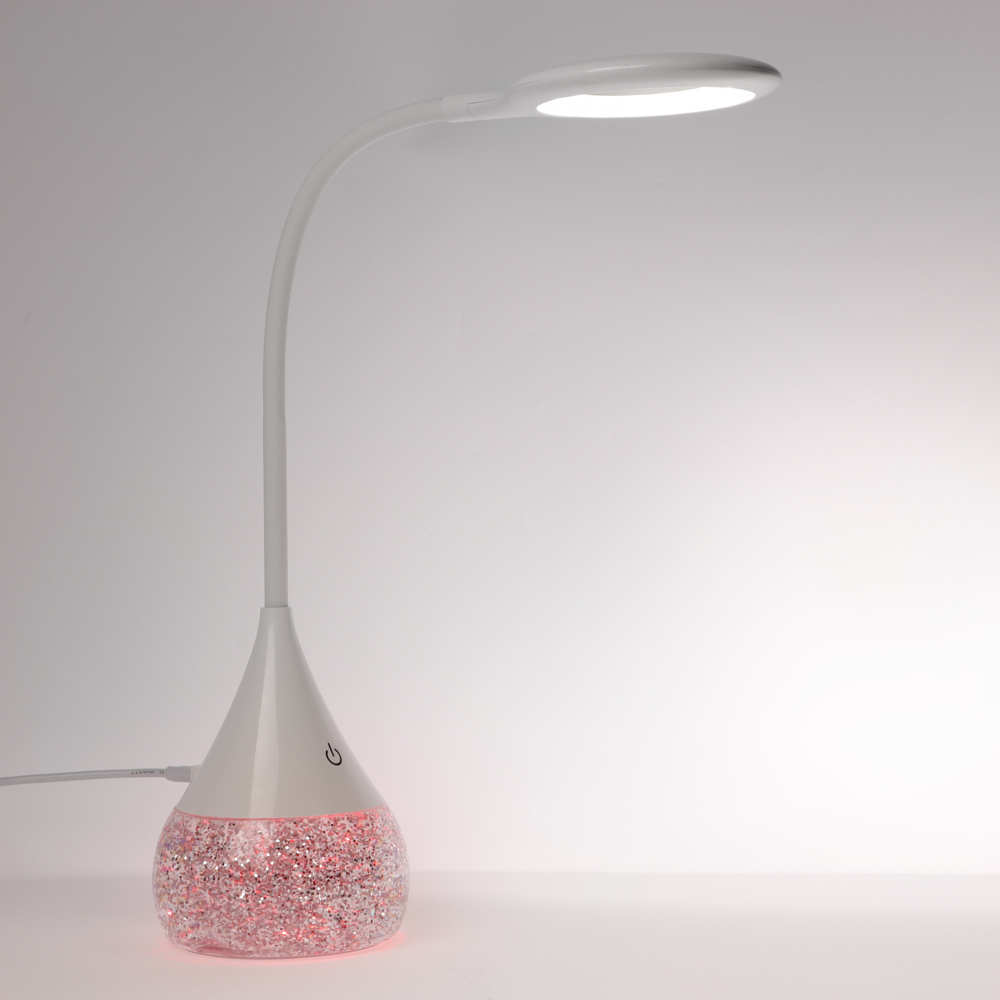 Светильник переносной настольный BY Глиттер,16LED,5Вт,300Лм,RGB,USB-C 5В,каб.1м, дим., пластик,белый, арт.№ 476-451