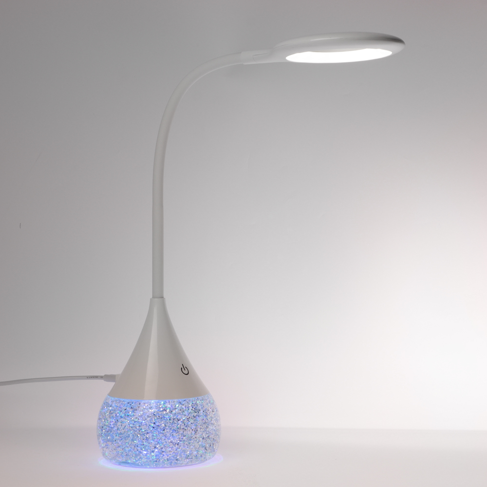 Светильник переносной настольный BY Глиттер,16LED,5Вт,300Лм,RGB,USB-C 5В,каб.1м, дим., пластик,белый, арт.№ 476-451