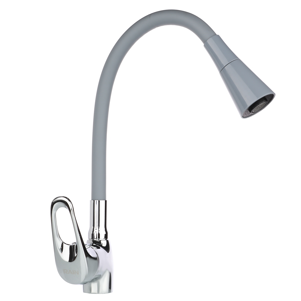 RAIN Смеситель для кухни Веста, гибкий излив, картридж 40мм, латунь, серый/хром, арт.№ 561-008