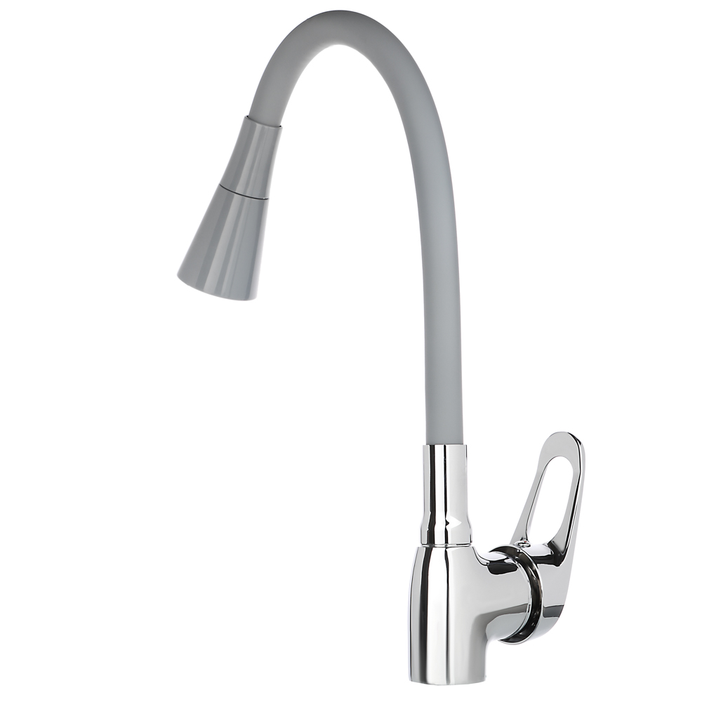 RAIN Смеситель для кухни Веста, гибкий излив, картридж 40мм, латунь, серый/хром, арт.№ 561-008