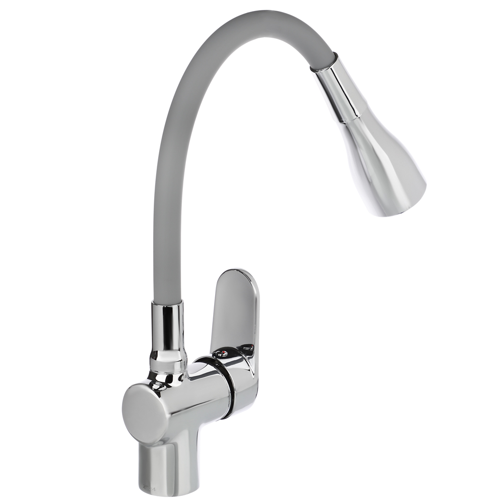 RAIN Смеситель для кухни Веста, силиконовый излив, 3 режима, картридж 40мм, латунь, серый/хром, арт.№ 561-010