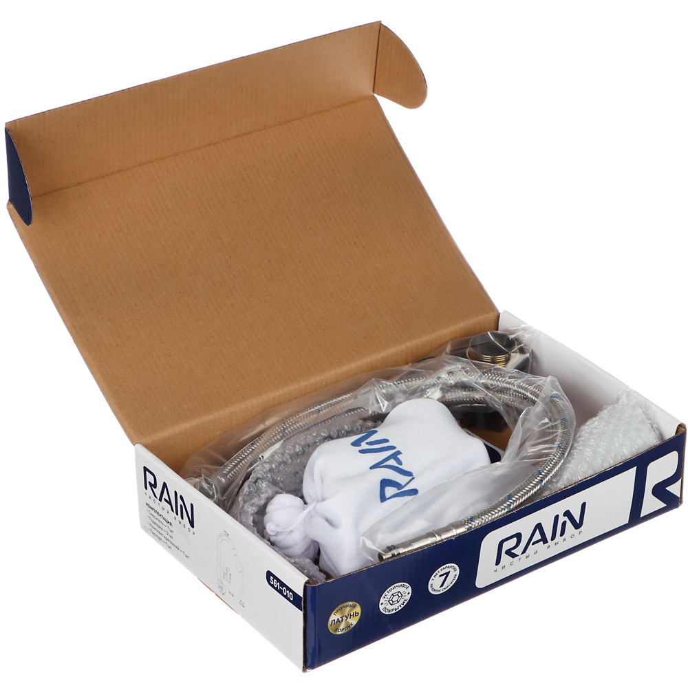 RAIN Смеситель для кухни Веста, силиконовый излив, 3 режима, картридж 40мм, латунь, серый/хром, арт.№ 561-010