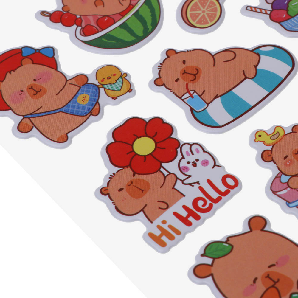 Набор наклеек "Капибара" 10х22см, объёмные, ПВХ, микс 6 дизайнов, арт.№ 557-094