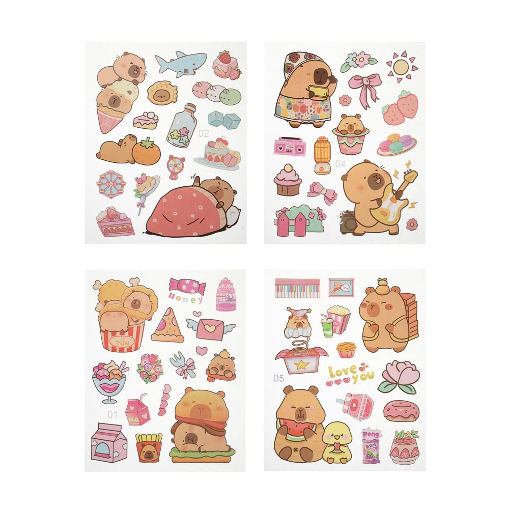 Набор канцелярский "Капибара", наклейки 4 листа, линейка 15см, брелок, пластик, бумага, 6 дизайнов, арт.№ 557-097