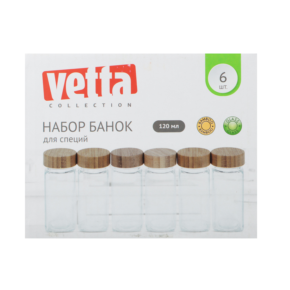 VETTA ЭКО Вуд Набор банок для специй, 6шт., 120мл,стекло, бамбук, арт.№ 828-329