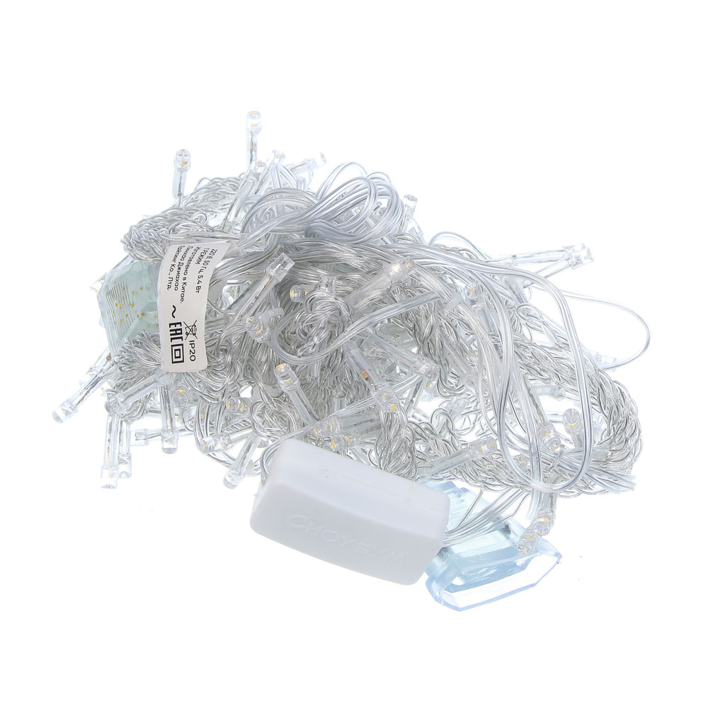 Гирлянда занавес 1.5x1.5 м СНОУ БУМ, 150 LED ламп, постоянное свечение шампань, ПВХ прозрачный, 10 нитей, 220В, арт.№ 382-078