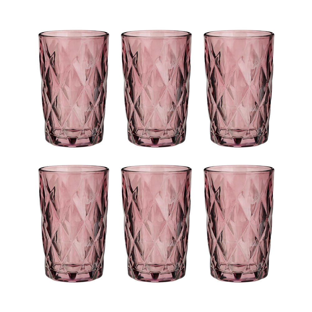 MILLIMI Набор стаканов высоких 6 шт, 350 мл, стекло, бордовый ромб, арт.№ 878-635