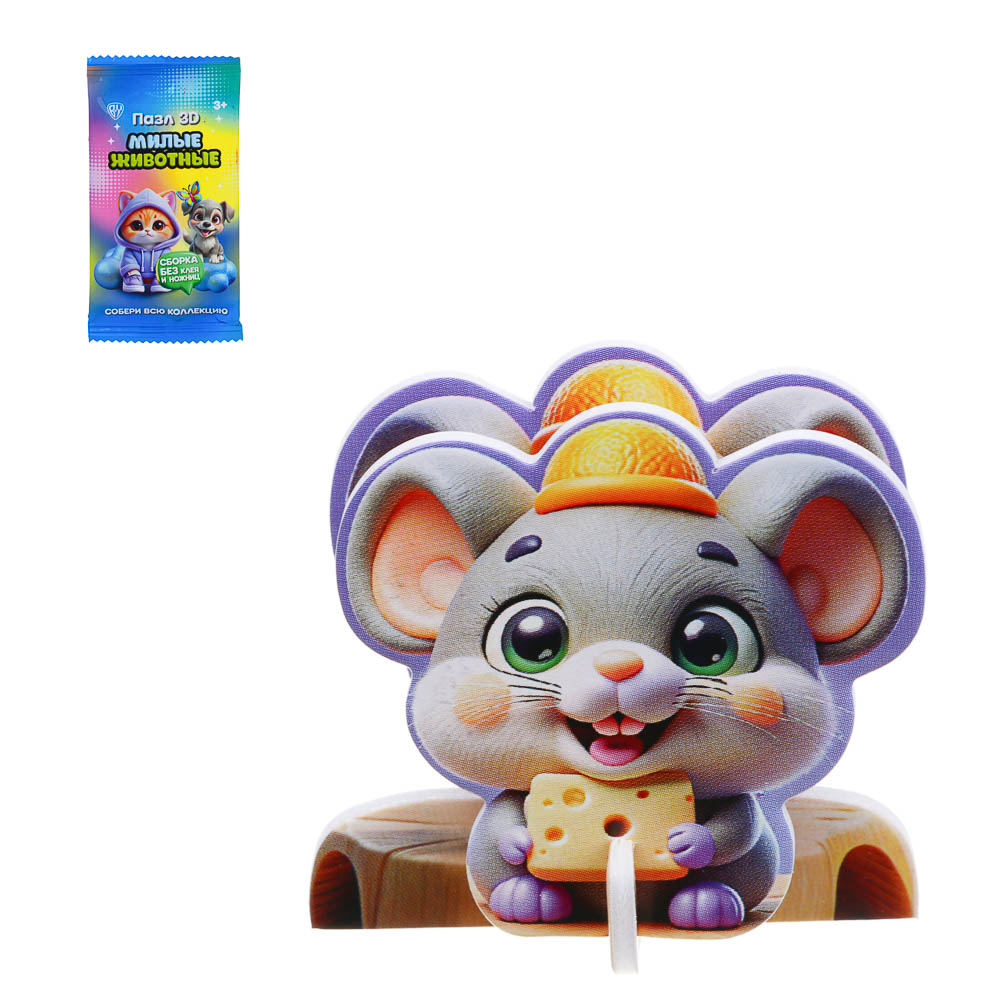 BY Пазл 3Д "Милые животные" 6х8,4см, пенокартон, 25 дизайнов, арт.№ 214-093