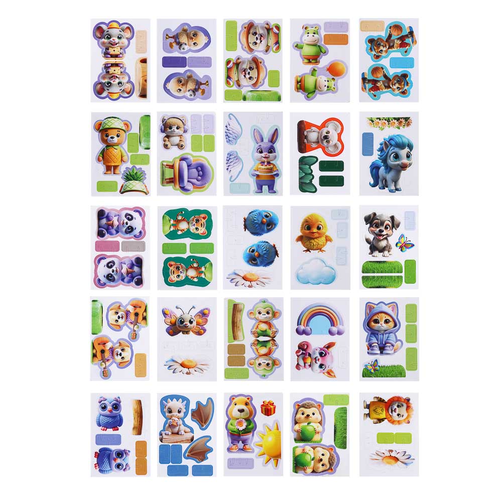 BY Пазл 3Д "Милые животные" 6х8,4см, пенокартон, 25 дизайнов, арт.№ 214-093