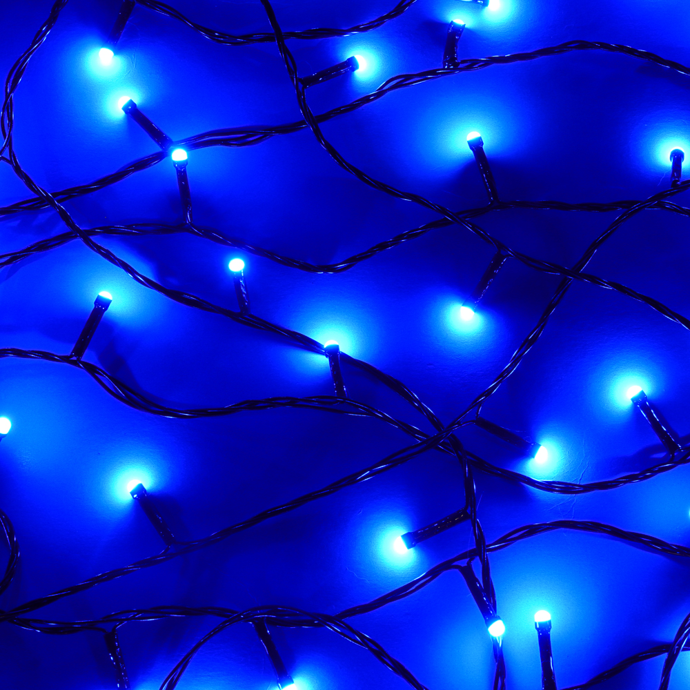 Гирлянда вьюн 20 м СНОУ БУМ, 200 LED ламп, синее свечение (8 режимов), ПВХ чёрный, 220В, арт.№ 384-220