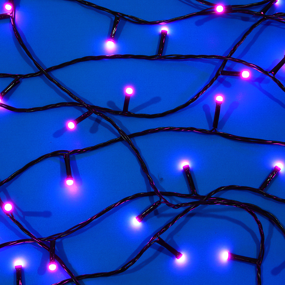 Гирлянда вьюн 20 м СНОУ БУМ, 200 LED ламп, розовое свечение (8 режимов), ПВХ чёрный, 220В, арт.№ 384-221