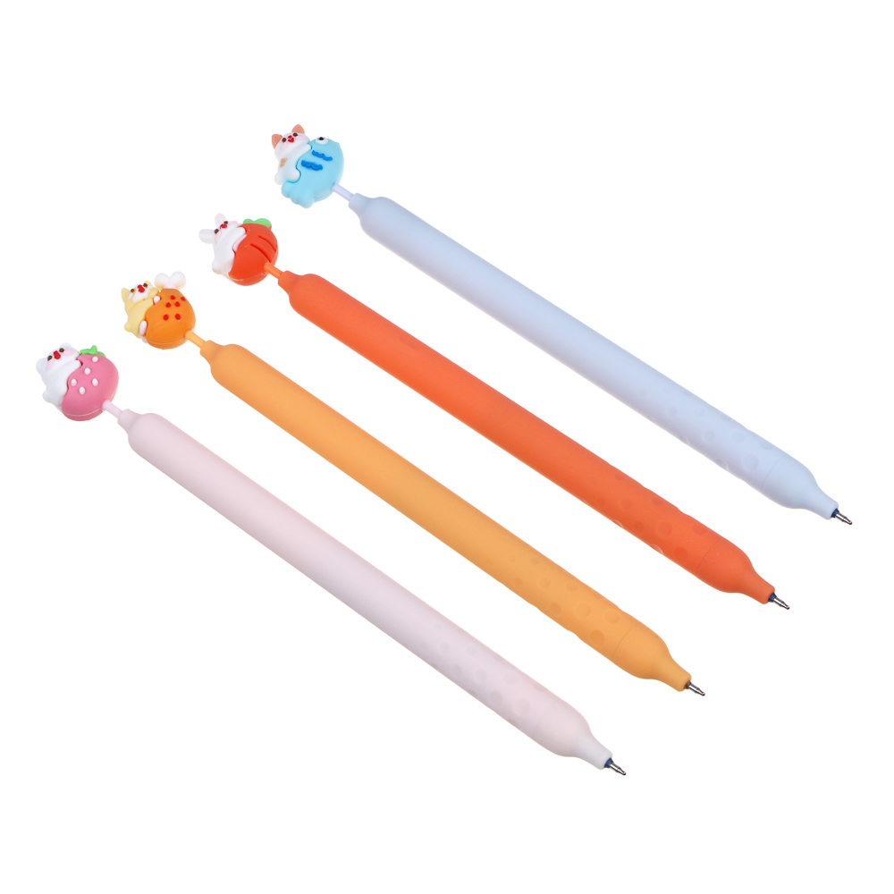 Авторучка гелевая "пиши-стирай" синяя, антискользящий корпус, ластик-фигурка "Зверята", 4 дизайна, арт.№ 591-242