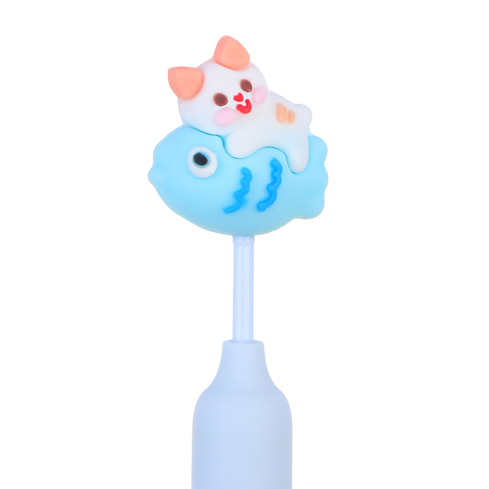 Авторучка гелевая "пиши-стирай" синяя, антискользящий корпус, ластик-фигурка "Зверята", 4 дизайна, арт.№ 591-242