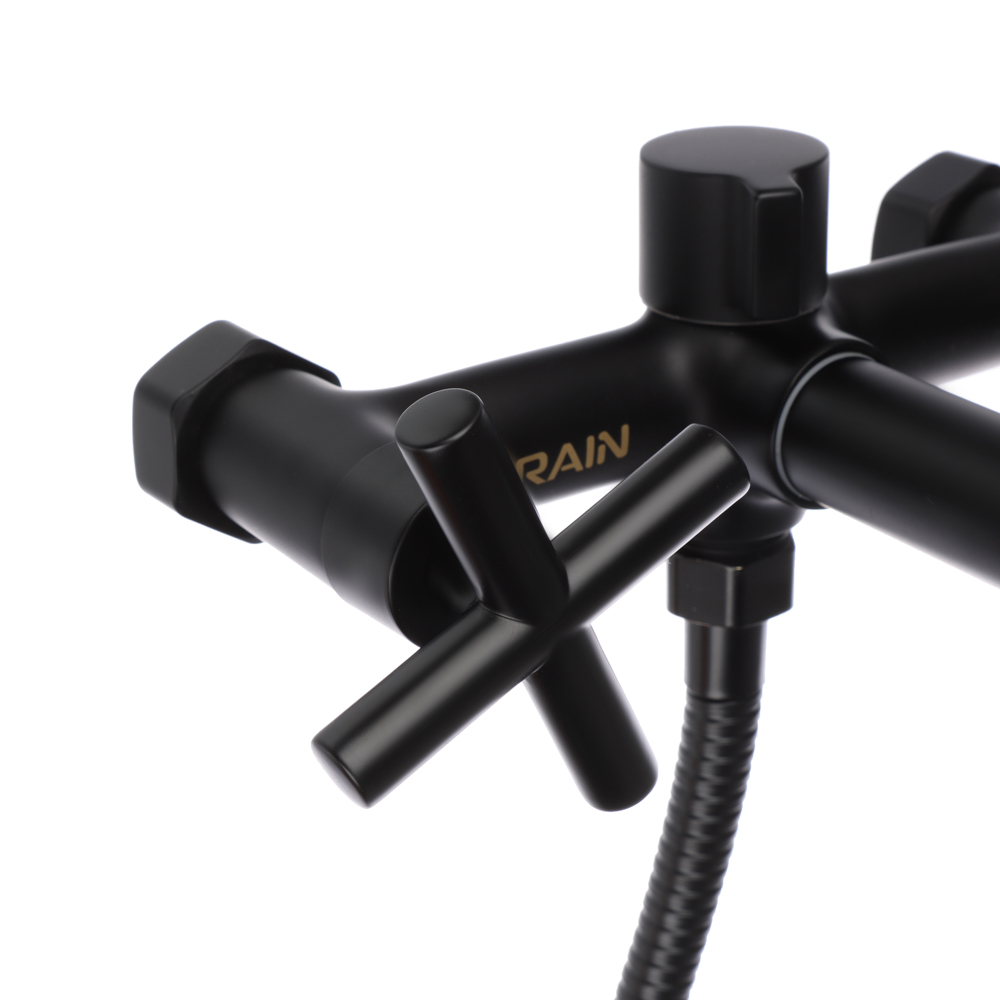 RAIN Смеситель для ванны Кристал, короткий излив, душ. набор, кран-буксы 1/2, латунь, черный, арт.№ 561-019