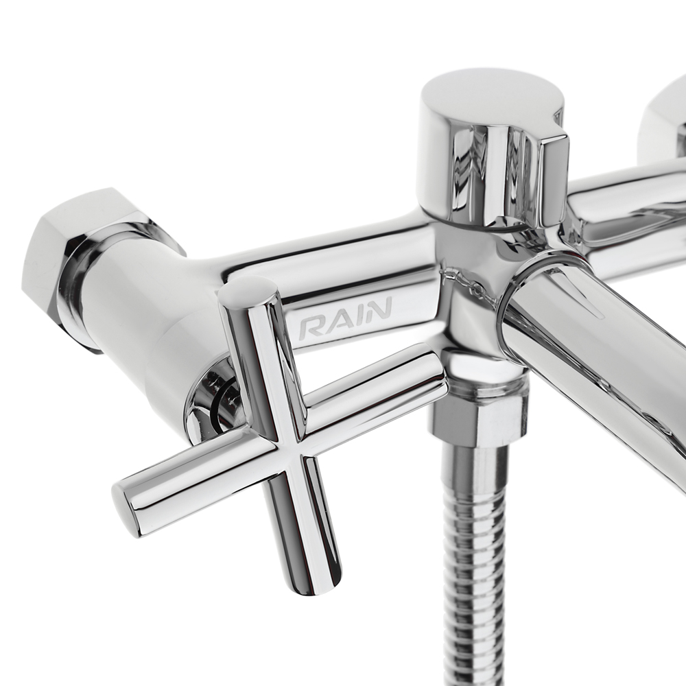RAIN Смеситель для ванны Кристал, короткий излив, душ. набор, кран-буксы 1/2, латунь, хром, арт.№ 561-020