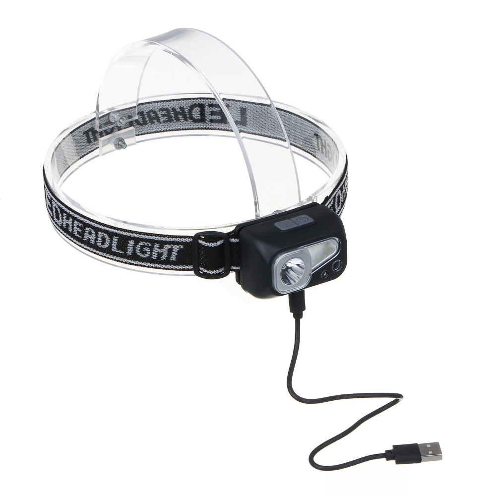 Фонарь налобный тм ЕРМАК, сенсорный, XPE LED + 3 SMD, 6 режимов, 500мАч, зарядка Type C, 57х29х38 мм, арт.№ 221-088