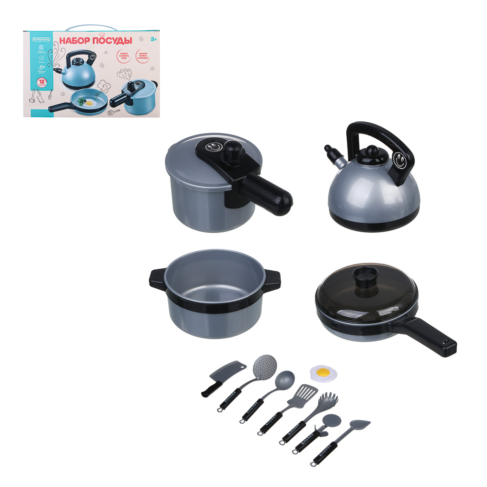 ИГРОЛЕНД Игровой набор посуды, 12 предметов, PP, ABS, 27х15х, арт.№ 294-193