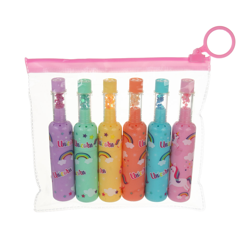 Набор маркеров-выделителей 6 цветов, "Единорожка/Котики", колпачок глиттер в форме звезд, 2 вида, арт.№ 532-083