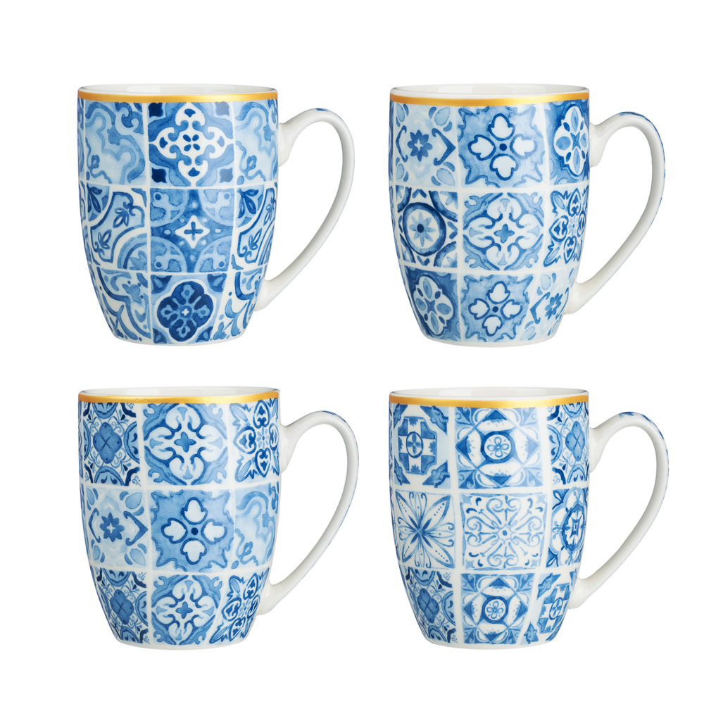 MILLIMI Кружка Голубая мозаика, 350мл, фарфор, 4 дизайна, арт.№ 806-279